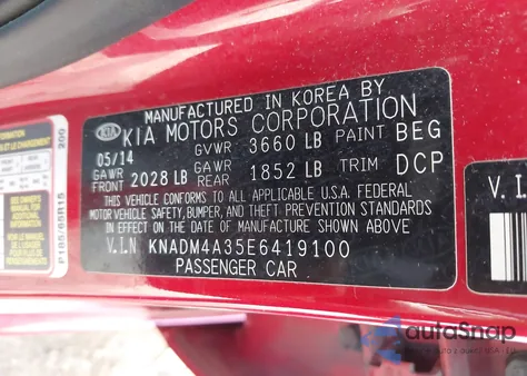 2014 Kia Rio Lx из США, поврежденный, VIN KNADM4A35E6419100